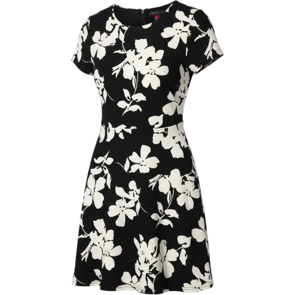 Vince Camuto Black White‎ Floral Fit and Flare Dress Short Sleeve Size 4